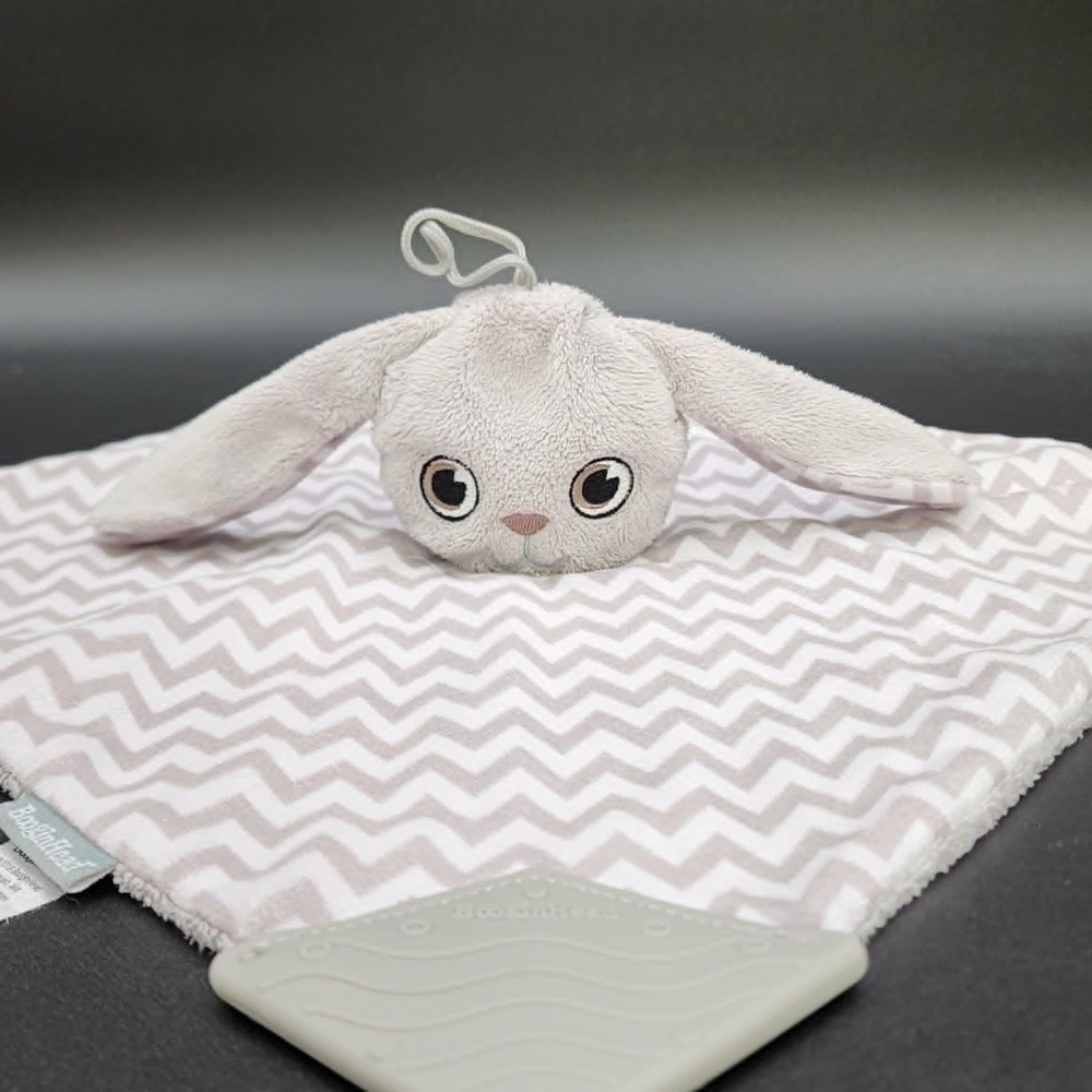 BooginHead Bunny Lovey Grey White Chevron‎ Baby Security Blanket Teether Plush